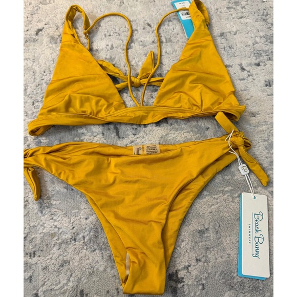Beach Bunny Other - Beach Bunny Sutton Tieside Bikini Set Mustard Yellow Gold top DD bottom large